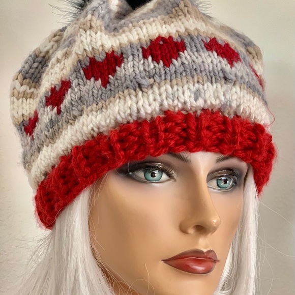 Hand Knits 2 Love Beanie Hat Cap Hearts Designer - Picture 6 of 13